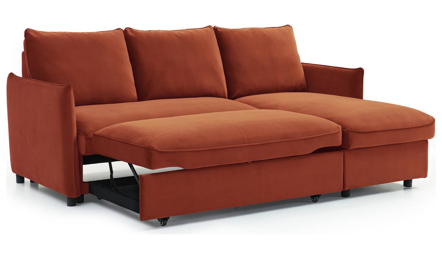 Kyoto Ruben Velvet Corner Sofa Bed - Burnt Orange