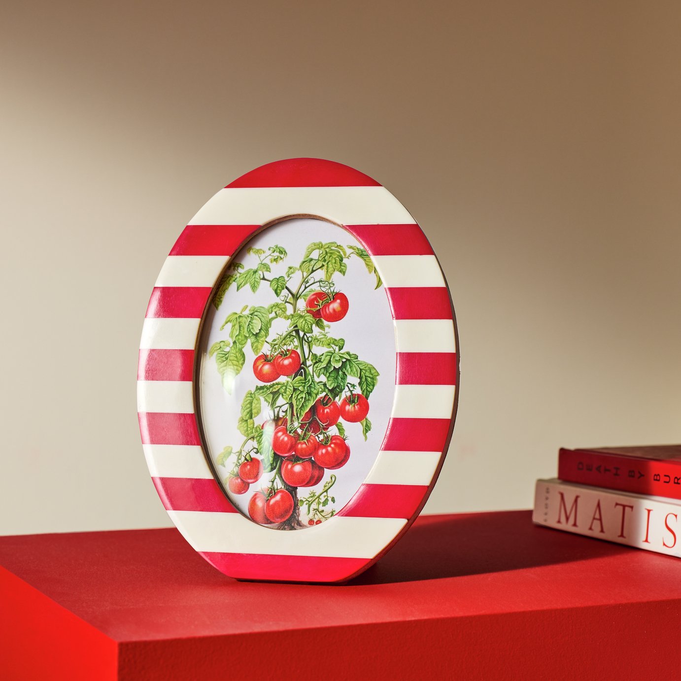 Habitat Striped Oval Red Resin Picture Frame - 4x6"