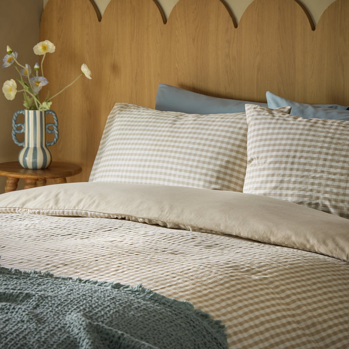 Habitat Gingham Seersucker Neutral Bedding Set - Single