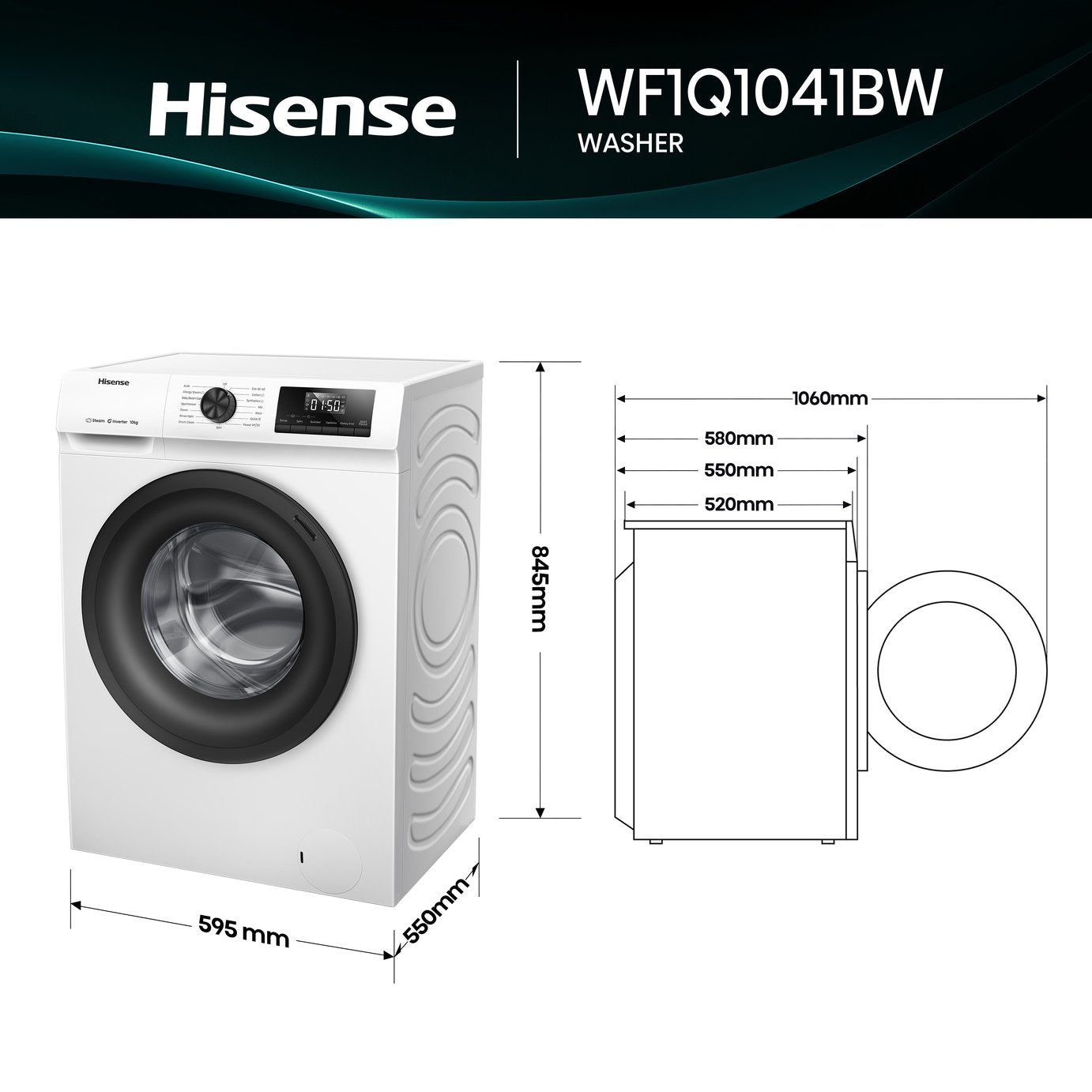 Hisense WF1Q1041BW 10KG 1400 Spin Washing Machine - White