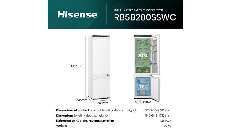 Hisense RB5B280SSWC Integrated Fridge Freezer - White
