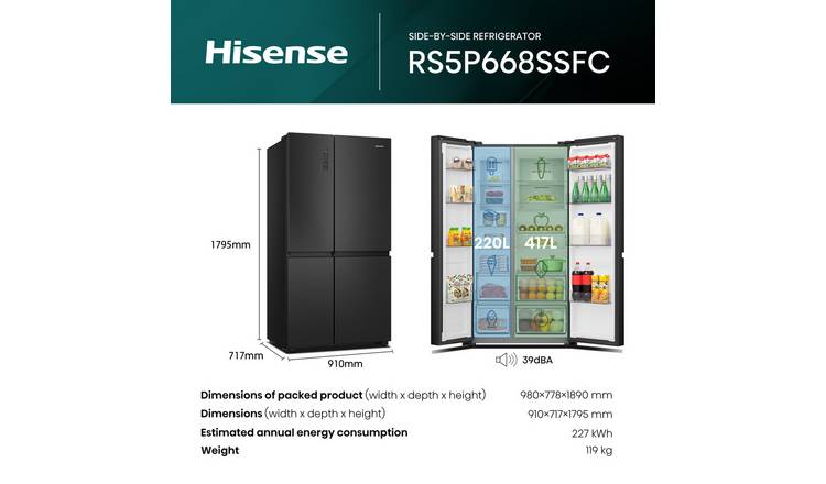Hisense RS5P668SSFC American Fridge Freezer - Black