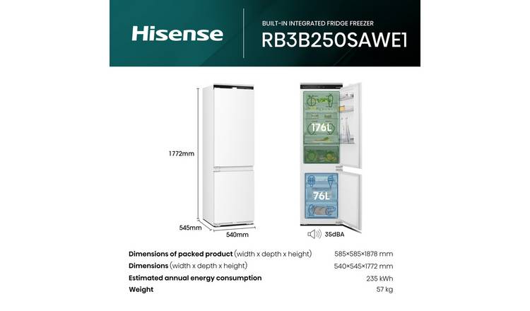 Hisense RB3B250SAWE1 Integrated Fridge Freezer - White