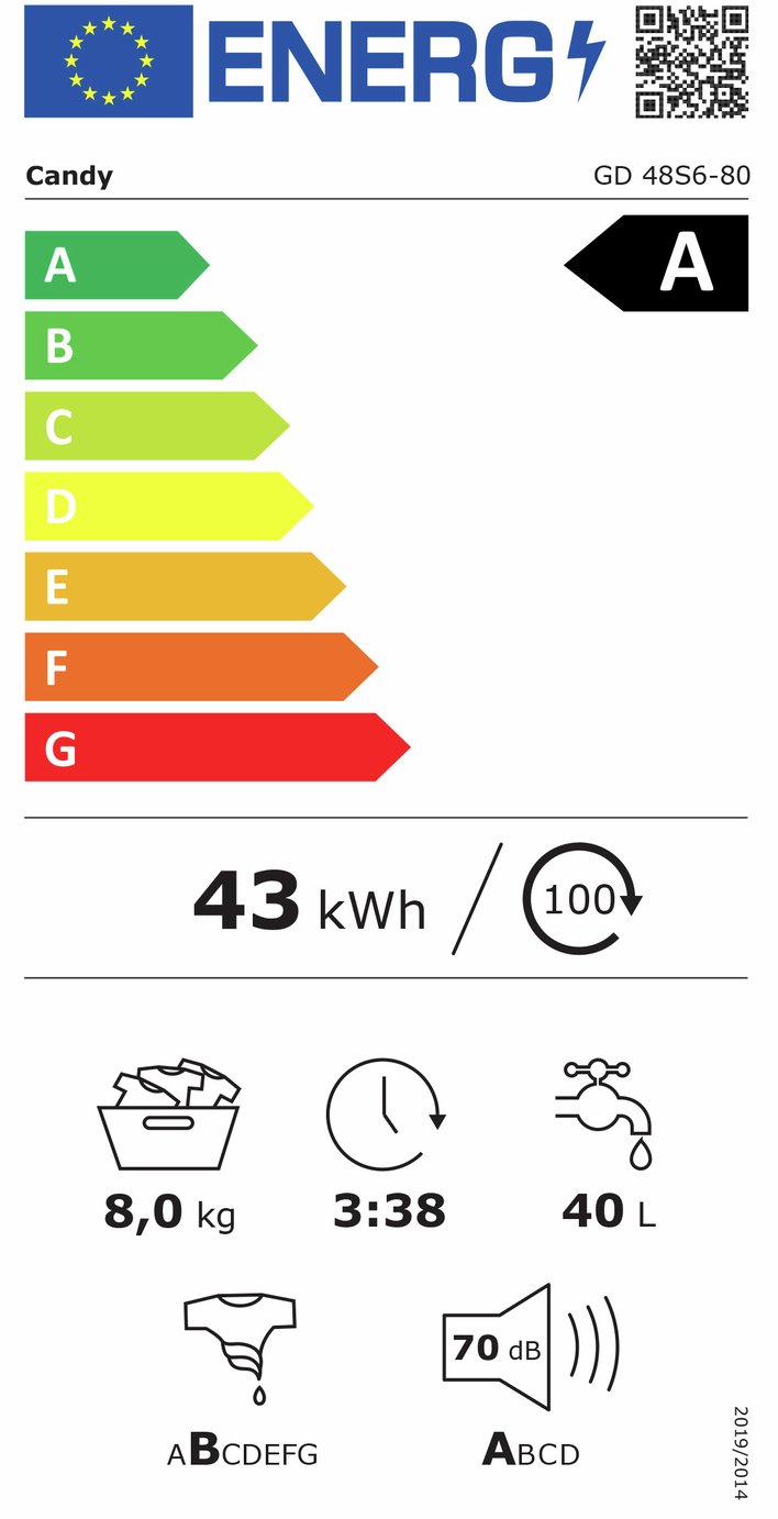 Candy GD 48S6-80 8KG 1400 Spin Washing Machine - White