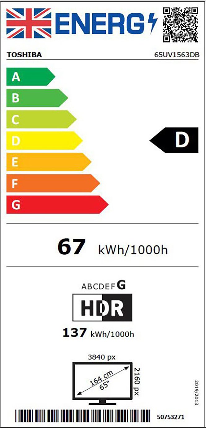 Toshiba 65 Inch 65UV1563DB Smart 4K UHD HDR DLED Freely TV