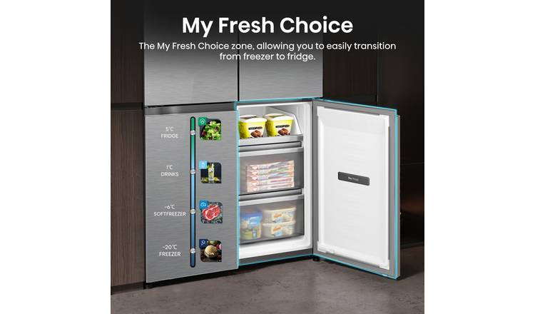 Hisense RQ768N4GVE KitchenFit Fridge Freezer -Silver Glass