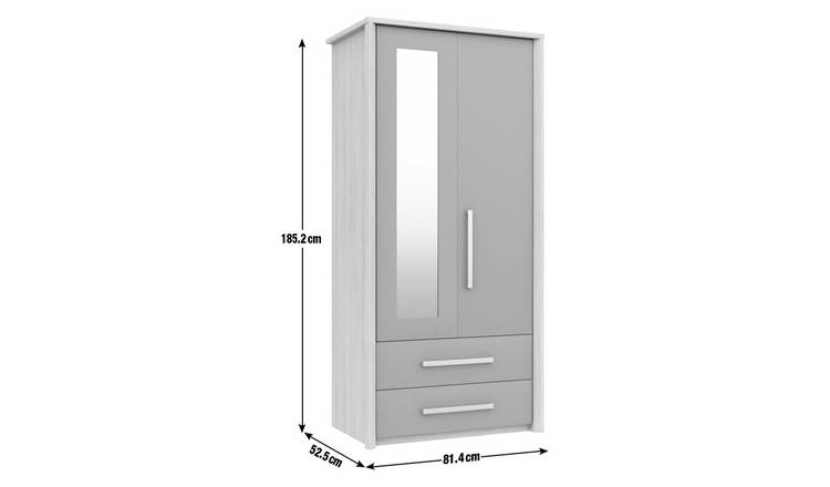 Grasmere 2 Door 2 Drawer Mirror Wardrobe - Dark Grey