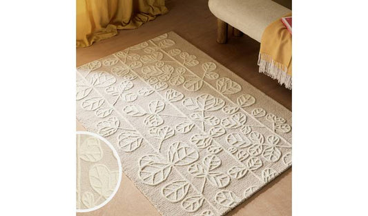Habitat Scandi Flower Neutral Wool Cut Pile Rug - 120x170cm