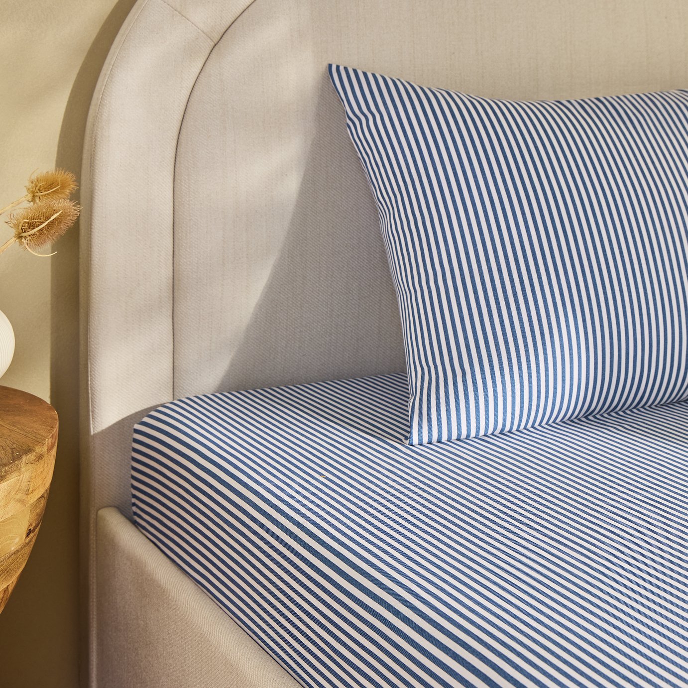 Habitat Oxford Stripe Printed Blue Fitted Sheet - Single