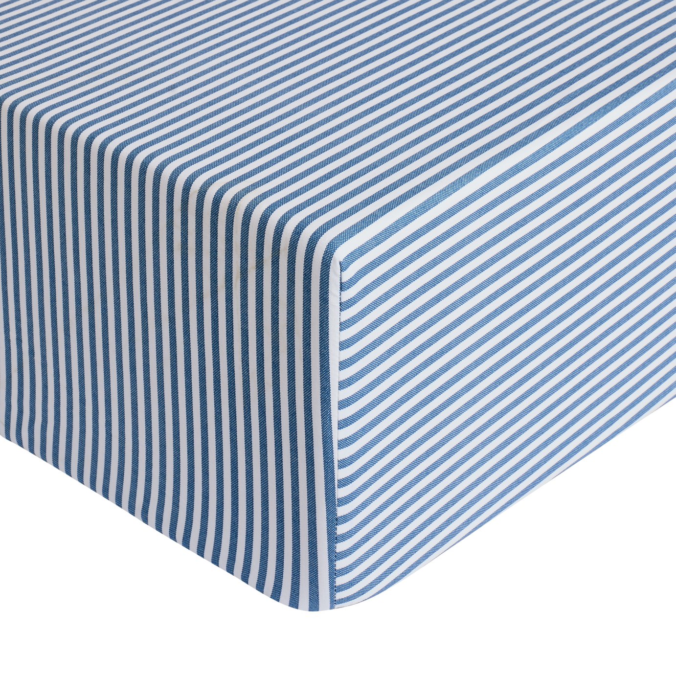 Habitat Oxford Stripe Printed Blue Fitted Sheet - Single