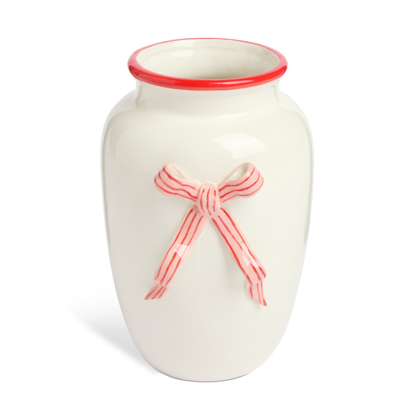 Argos Home Ceramic White & Red Bow Vase - 15cm