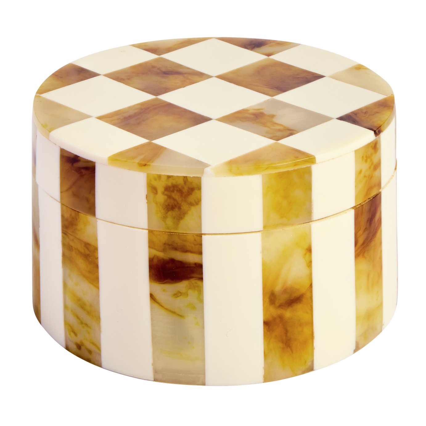 Habitat Checkered Round Trinket Box - Brown & Cream