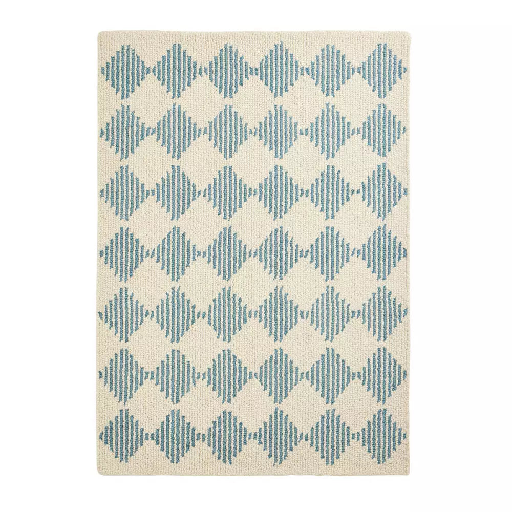 Habitat Blue Diamond Tufted Cream Wool Rug - 120x170cm