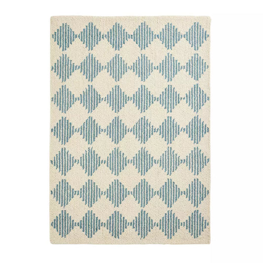 Habitat Blue Diamond Tufted Cream Wool Rug - 120x170cm