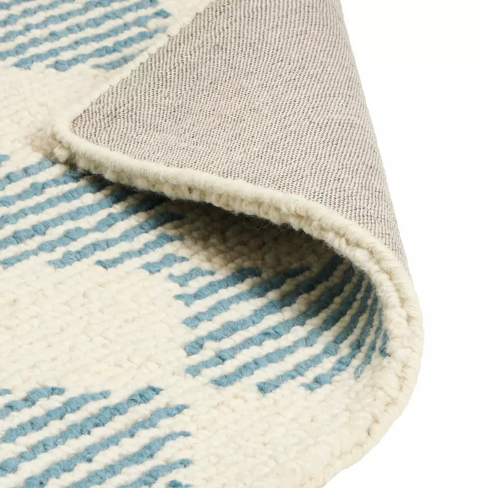 Habitat Blue Diamond Tufted Cream Wool Rug - 120x170cm