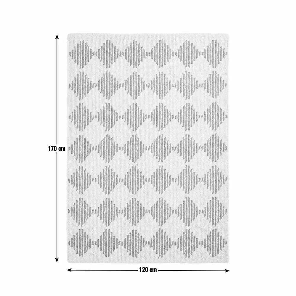 Habitat Blue Diamond Tufted Cream Wool Rug - 120x170cm