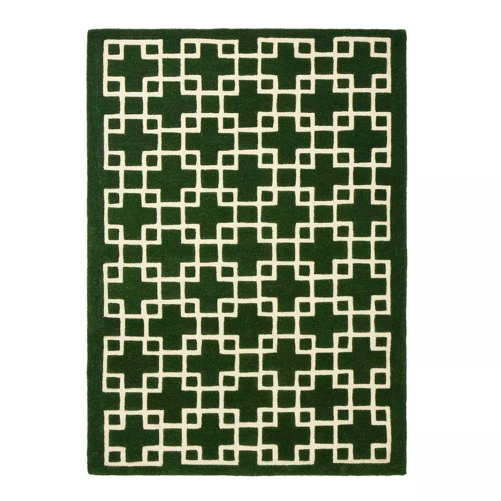 Habitat Luxe Chain Green Wool Cut Pile Rug - 120x170cm