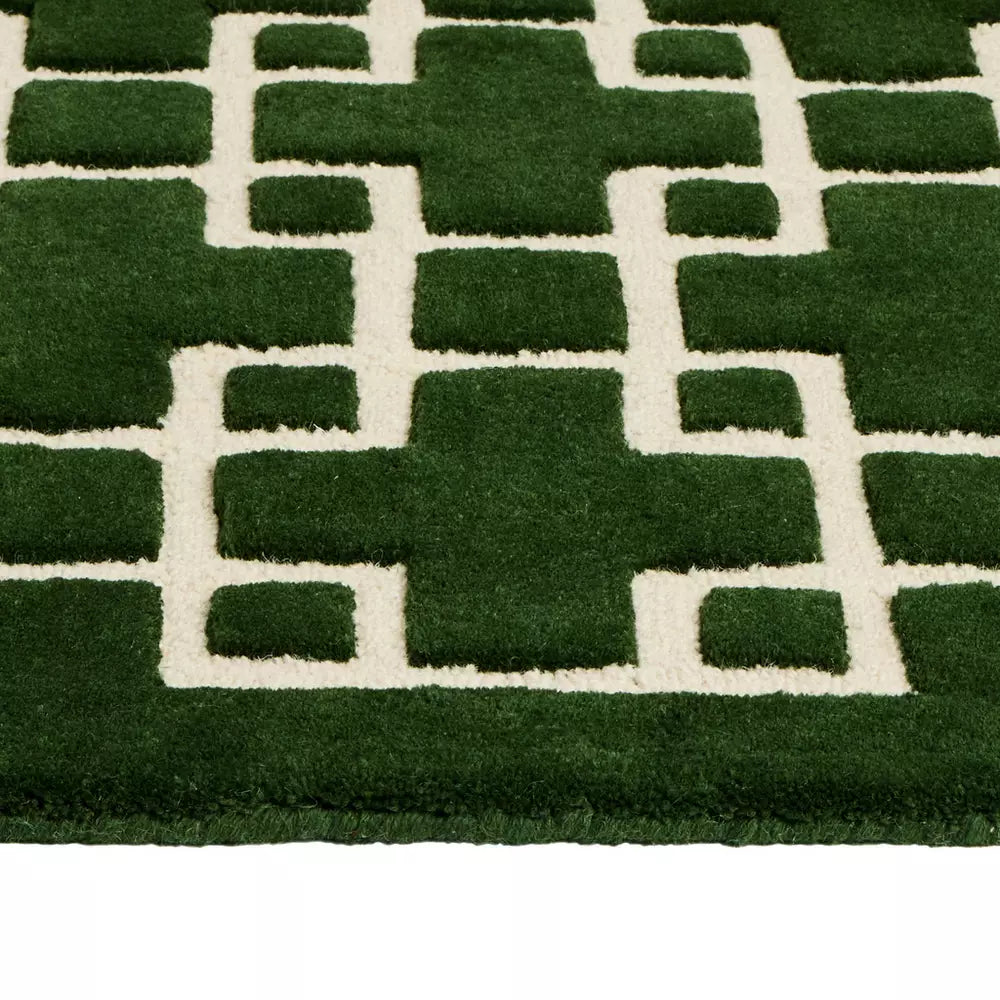 Habitat Luxe Chain Green Wool Cut Pile Rug - 120x170cm