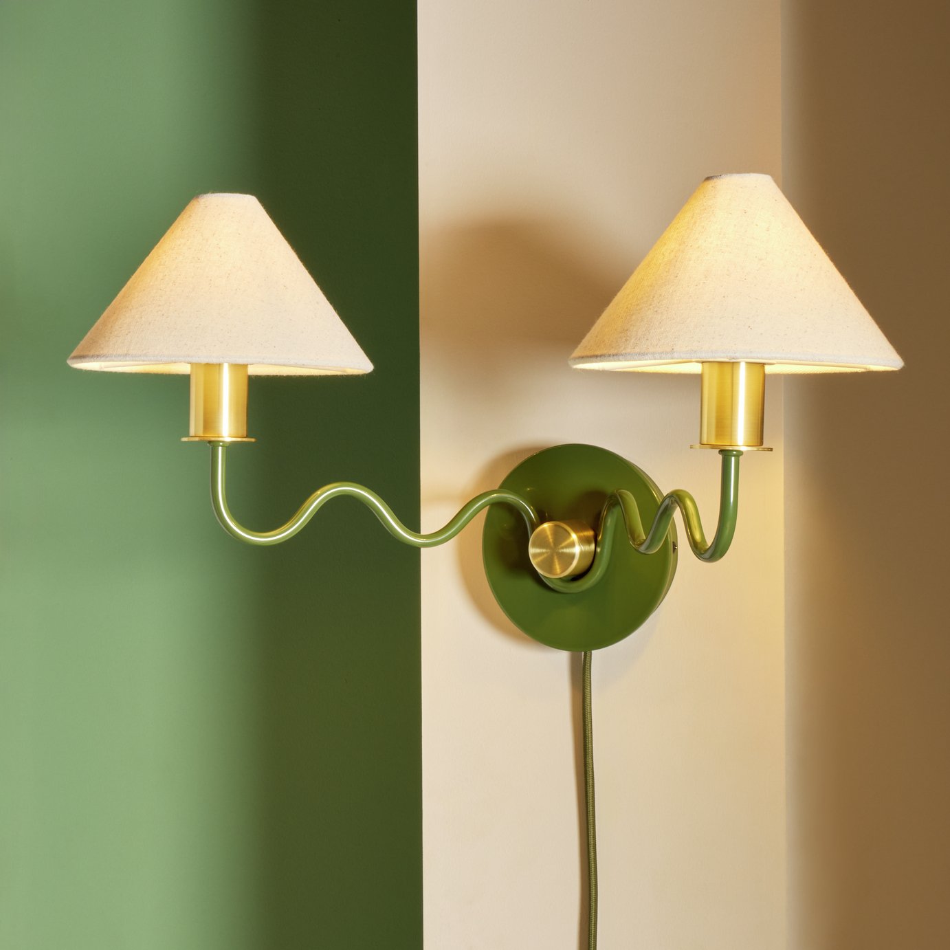 Habitat Wiggle Metal 2 Light Wall Light - Green & Natural