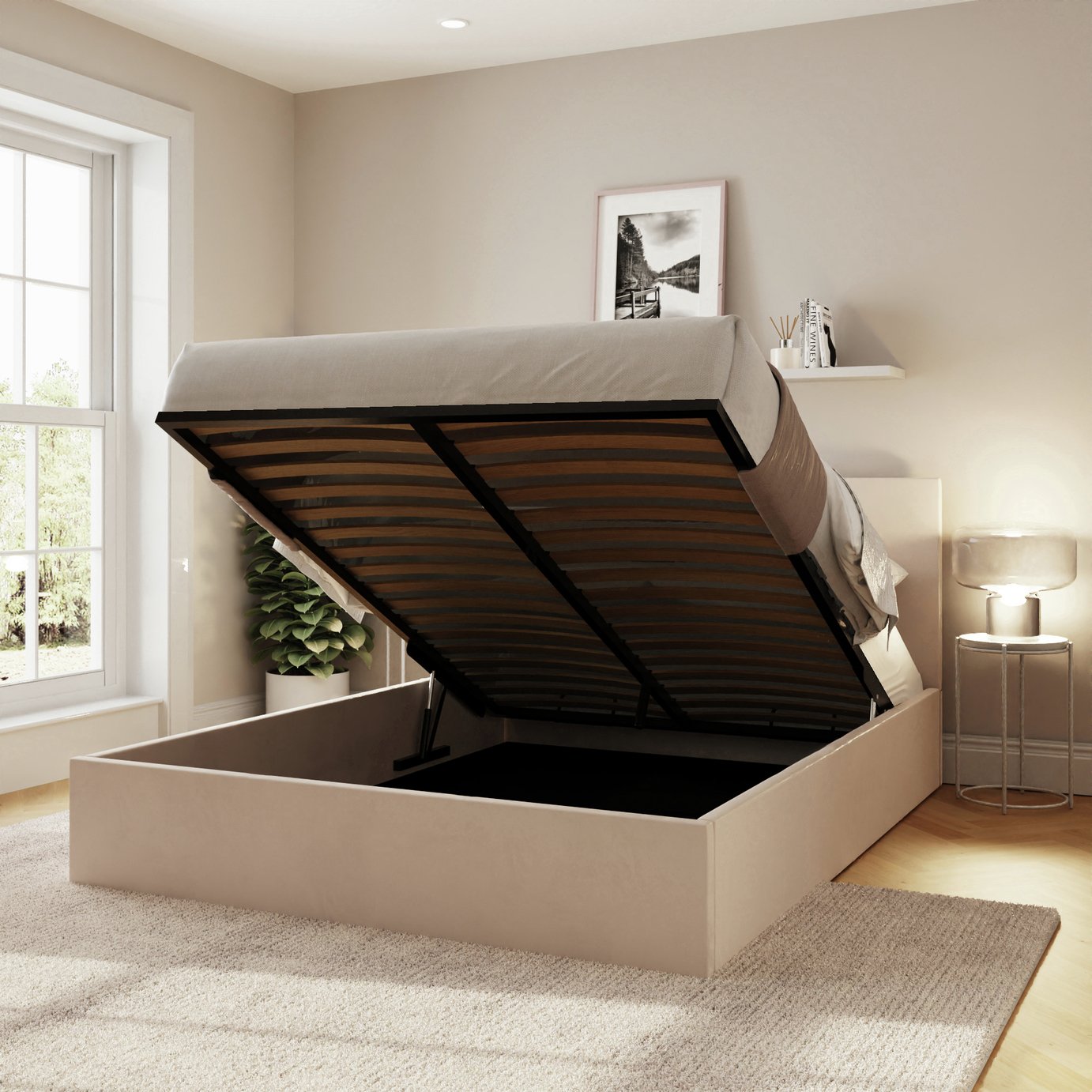 GFW End Lift Small Double Ottoman Bed & Mattress - Natural