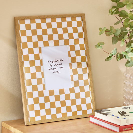 Argos Home Oversized Checkerboard Mustard Wooden Picture Frame - 5x7"