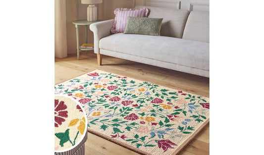 Argos Home Country Floral Cream Wool Cut Pile Rug- 120x170cm