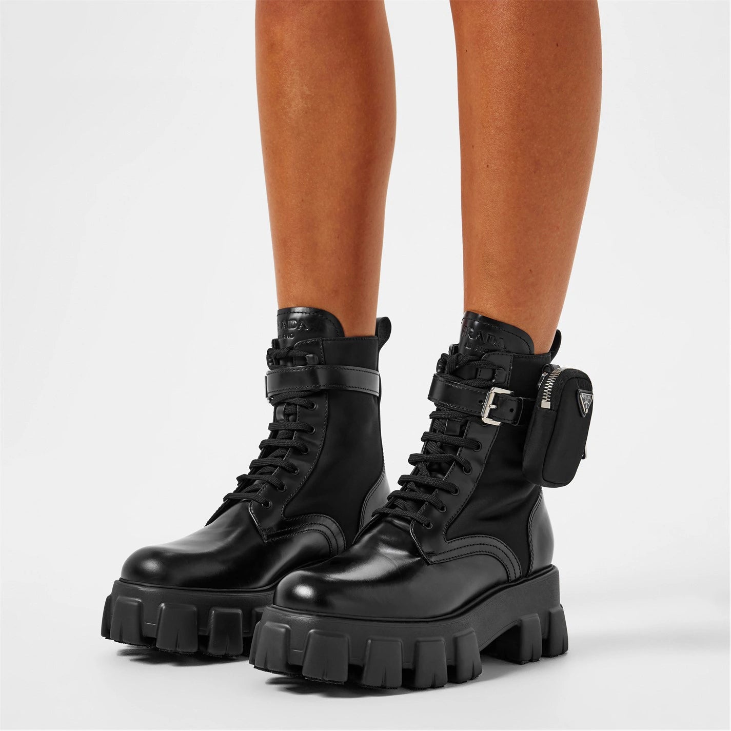 PRADA Women'S Mono Leather Combat Boots