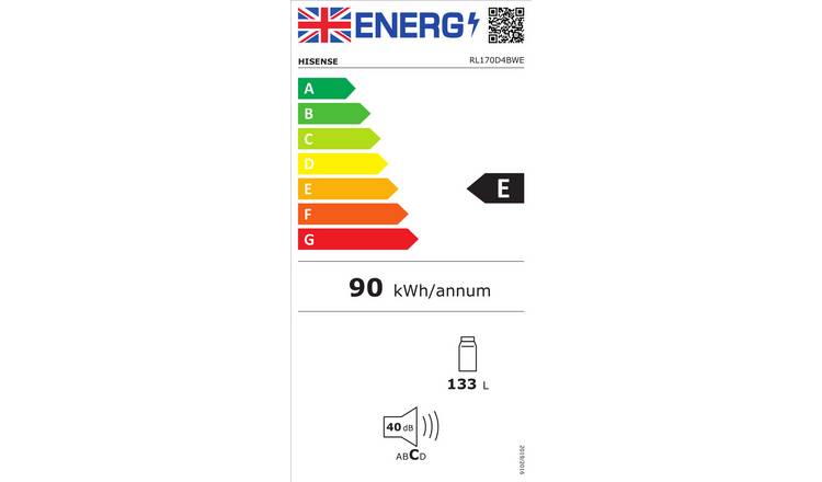 Hisense RL170D4BWE Under Counter Fridge - White