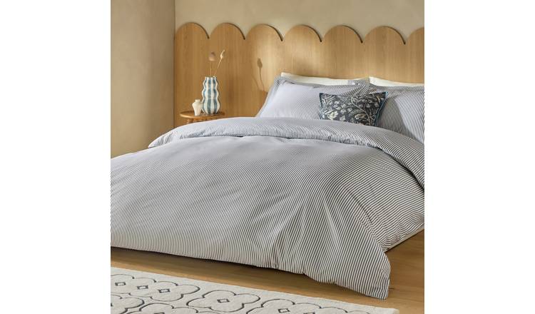 Habitat Cotton Oxford Edge Stripe Grey Bedding Set - Single