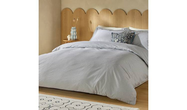 Habitat Cotton Oxford Edge Stripe Grey Bedding Set - Single