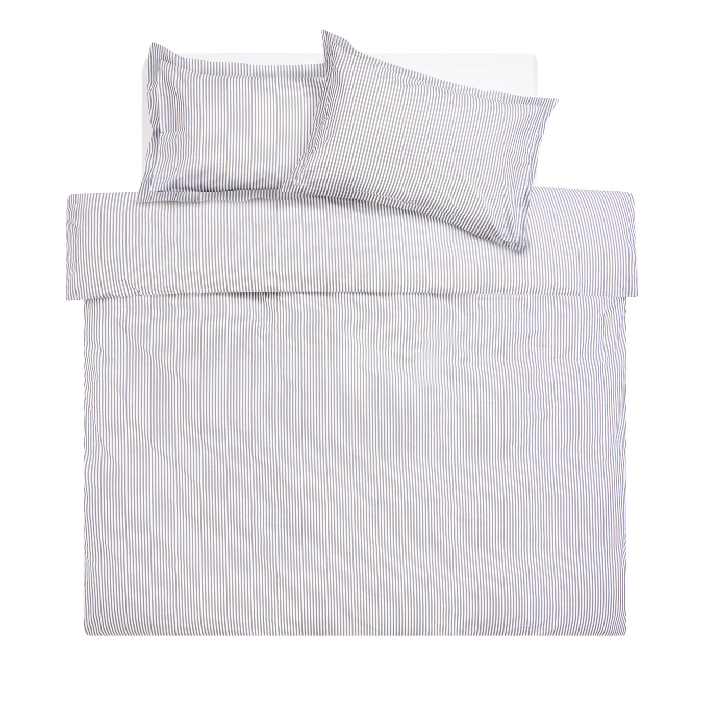 Habitat Cotton Oxford Edge Stripe Grey Bedding Set - Single