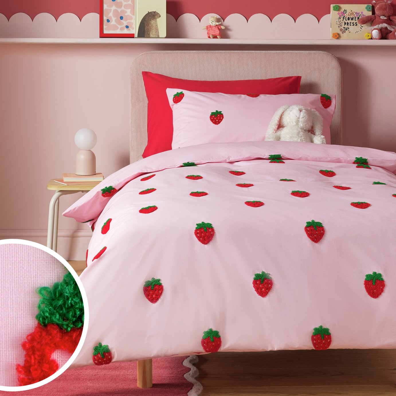 Argos Home Kids Tufted Strawberry Pink Bedding Set - Single