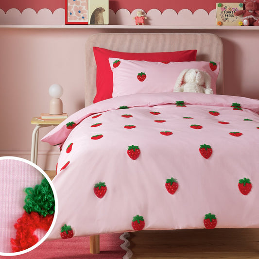Argos Home Kids Tufted Strawberry Pink Bedding Set - Single