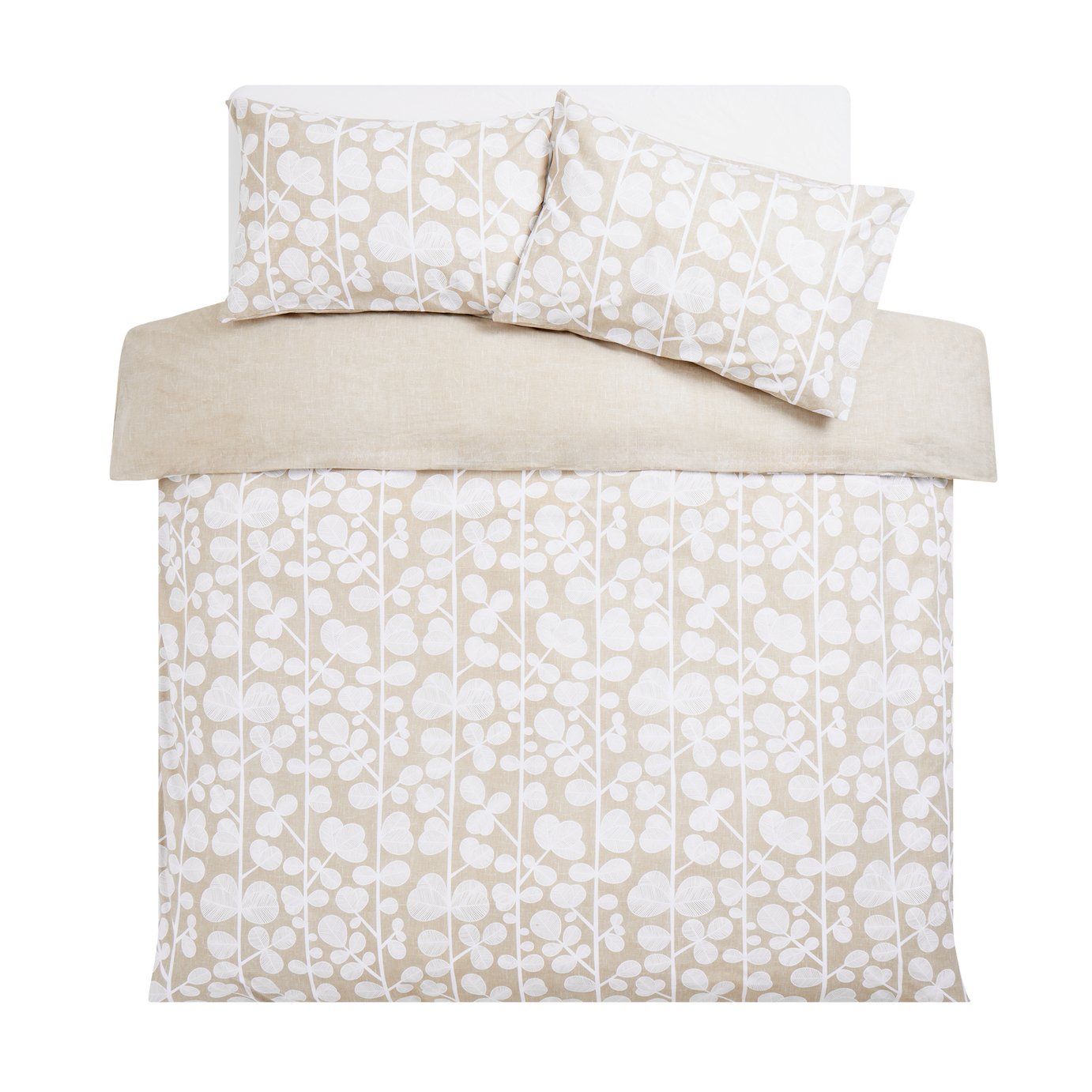Habitat Cotton Textured Stem Leaf Beige Bedding Set - Single