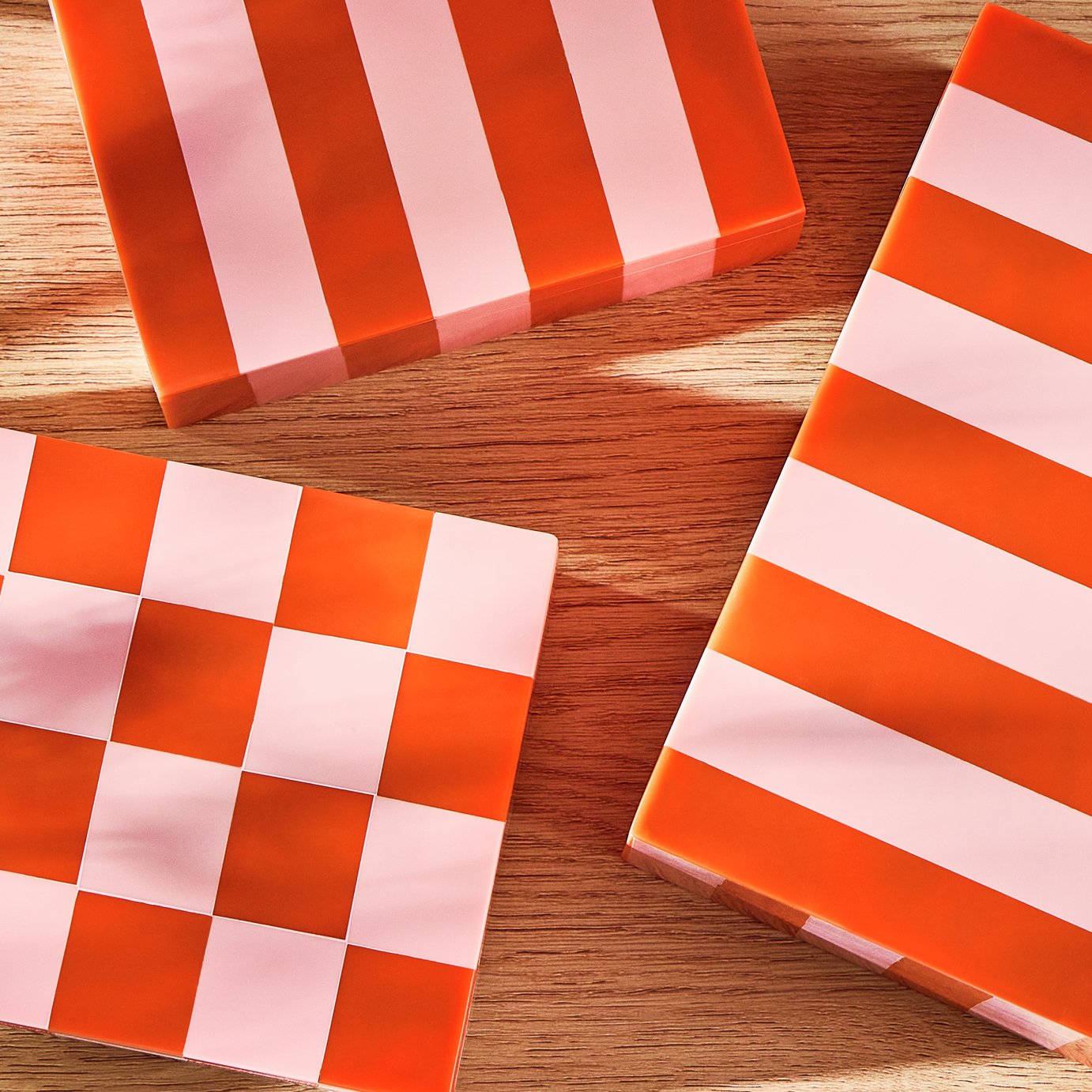 Habitat Brights Checkered Set of 3 Trinket Boxes - Pink & Red