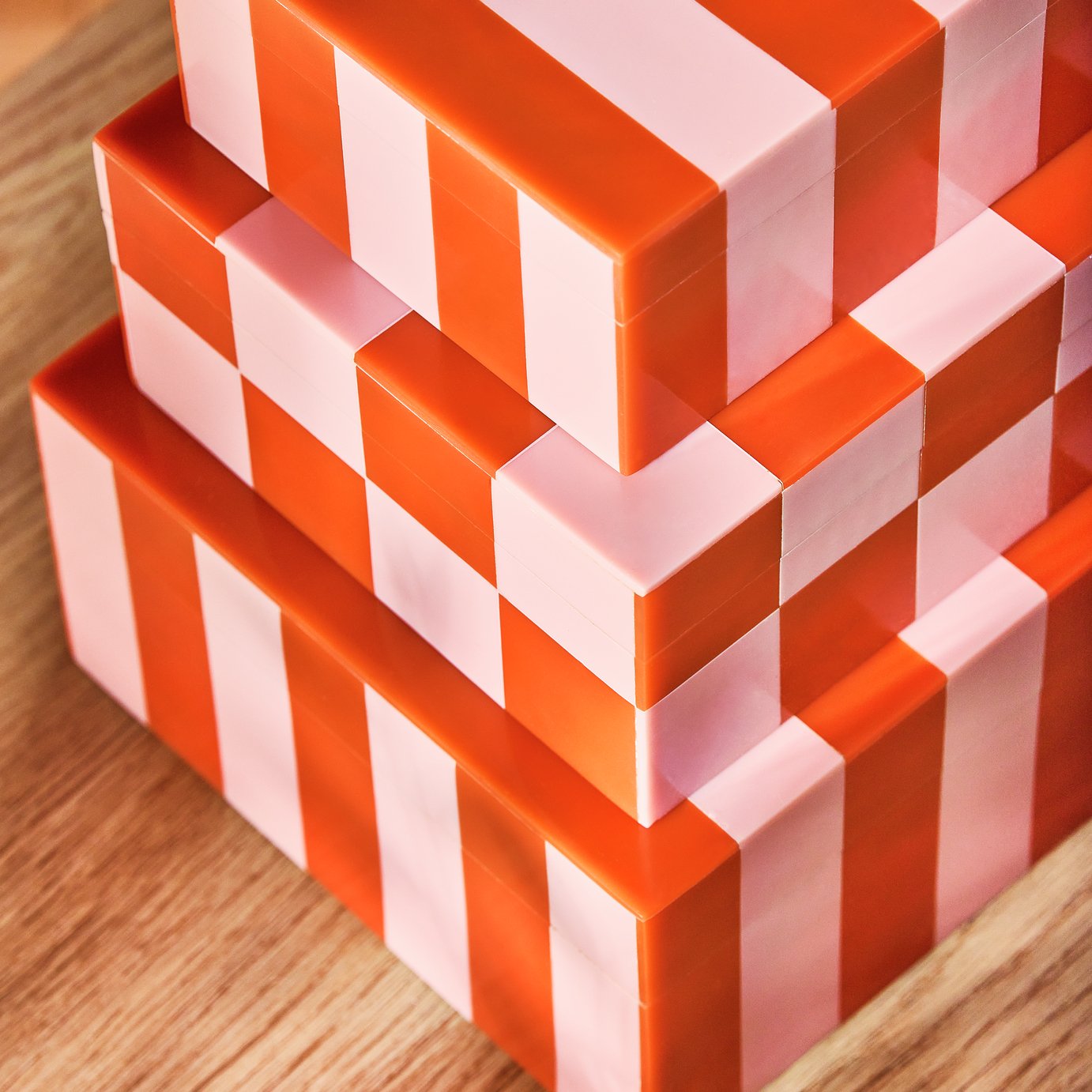 Habitat Brights Checkered Set of 3 Trinket Boxes - Pink & Red