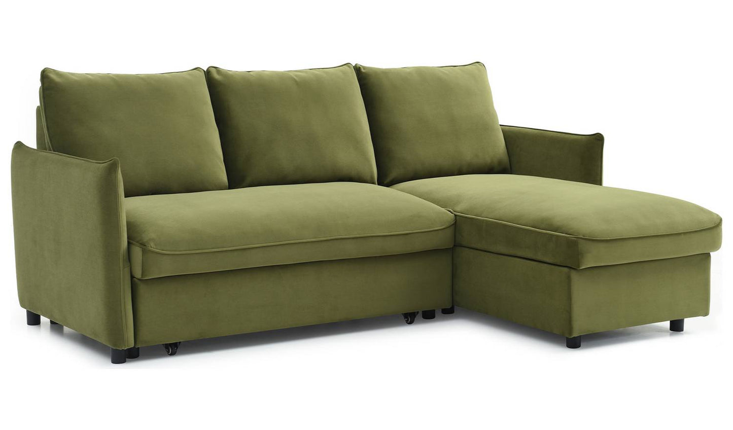 Kyoto Ruben Velvet Reversible Corner Chaise Sofa Bed - Olive
