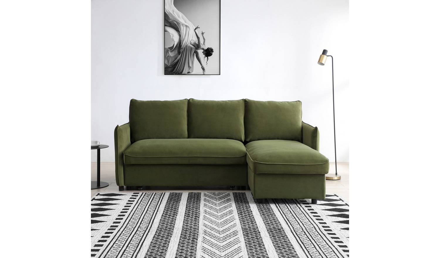 Kyoto Ruben Velvet Reversible Corner Chaise Sofa Bed - Olive