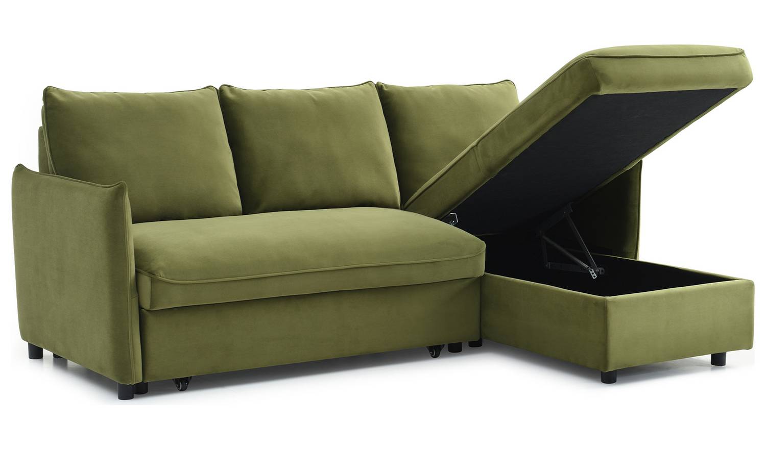 Kyoto Ruben Velvet Reversible Corner Chaise Sofa Bed - Olive