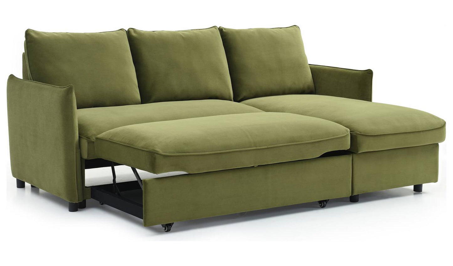 Kyoto Ruben Velvet Reversible Corner Chaise Sofa Bed - Olive