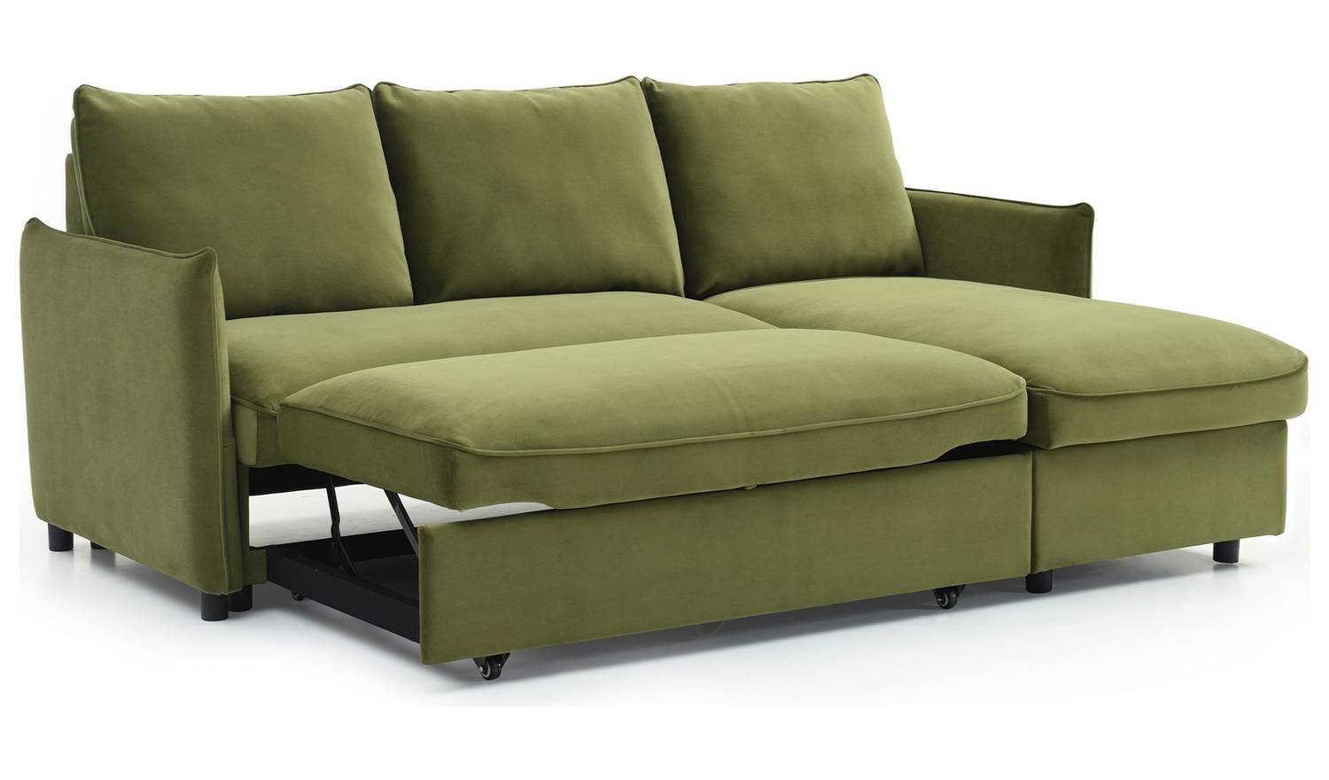 Kyoto Ruben Velvet Reversible Corner Chaise Sofa Bed - Olive