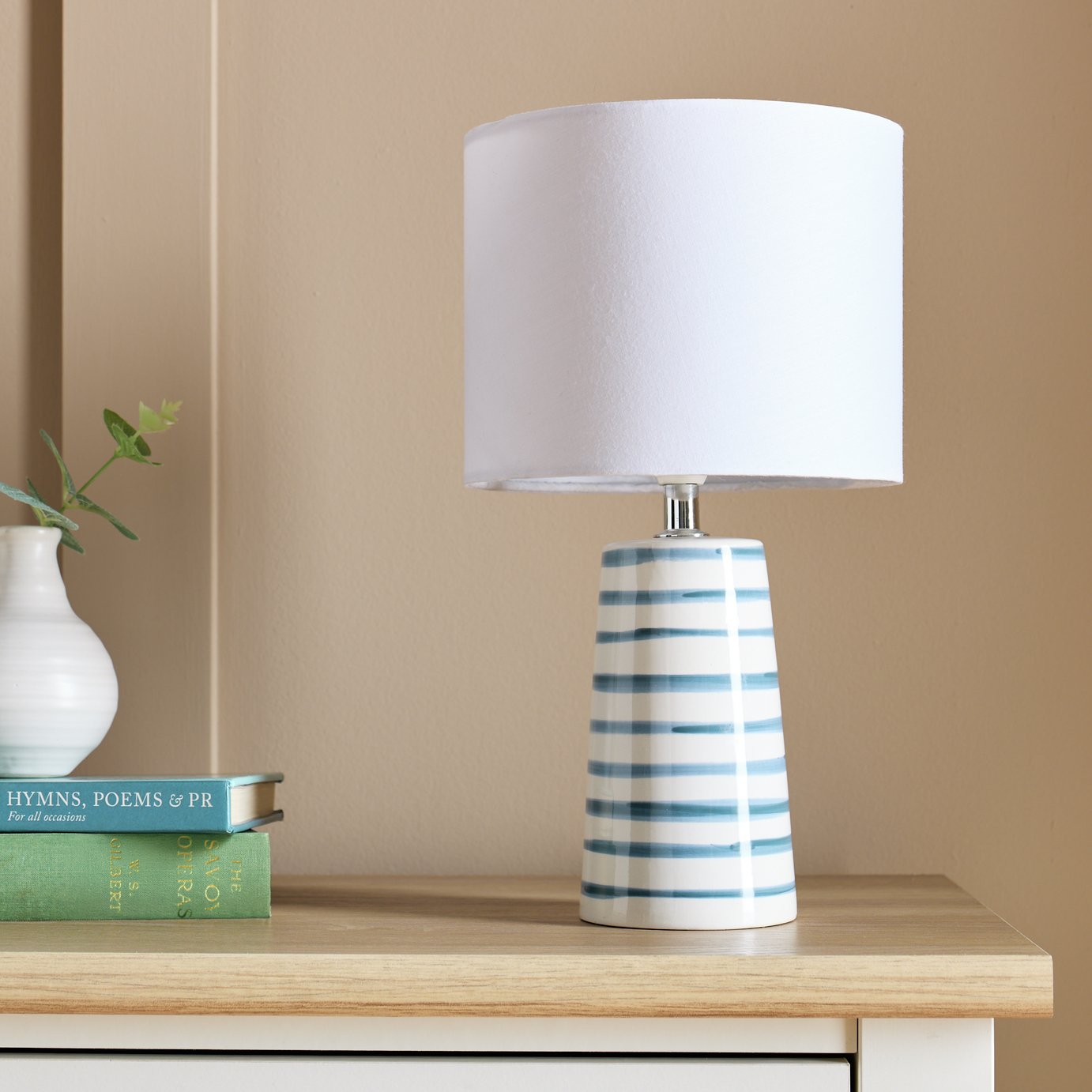 Argos Home Painted Stripe Ceramic Table Lamp - White & Blue