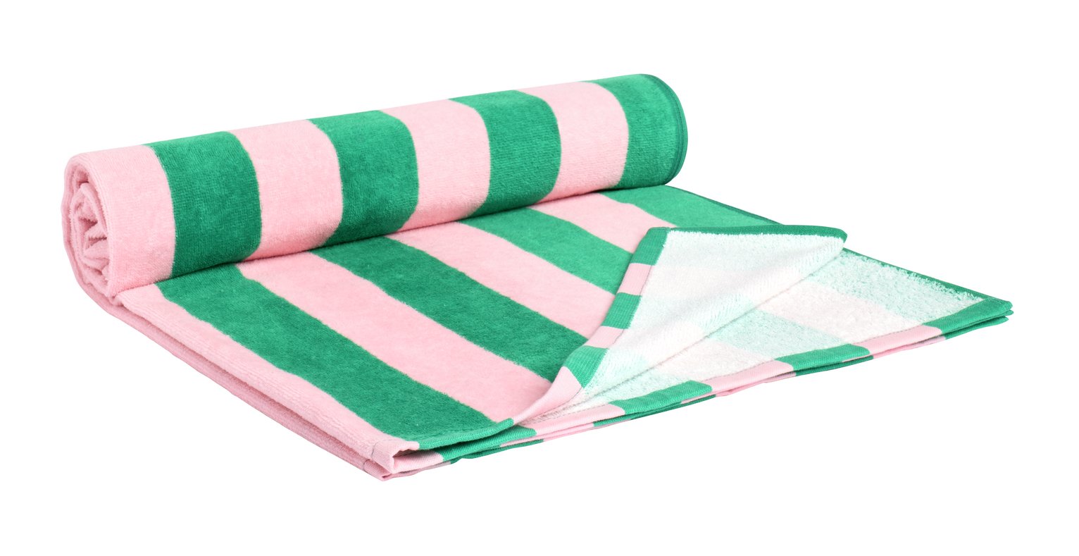Habitat Stripe Beach Towel - Pink & Green