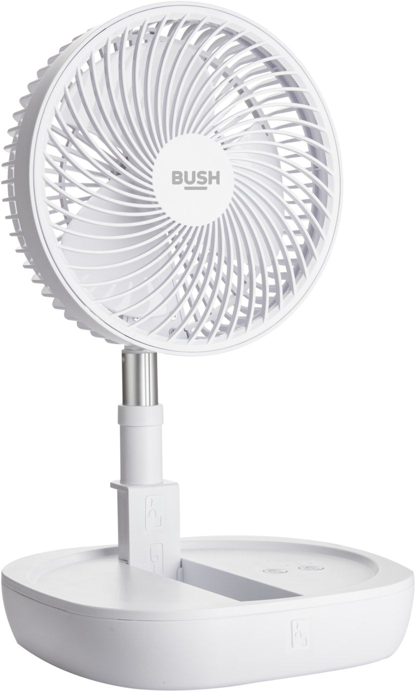 Bush Rechargeable and Foldable White Pedestal Fan - 8 Inch