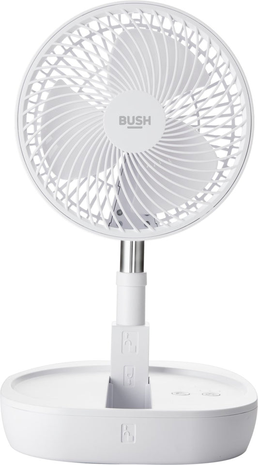 Bush Rechargeable and Foldable White Pedestal Fan - 8 Inch