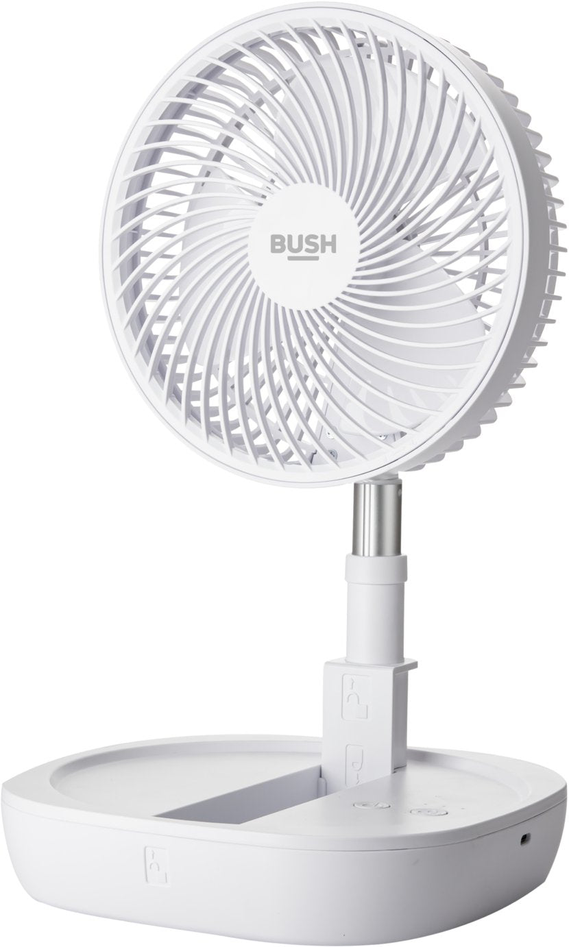 Bush Rechargeable and Foldable White Pedestal Fan - 8 Inch