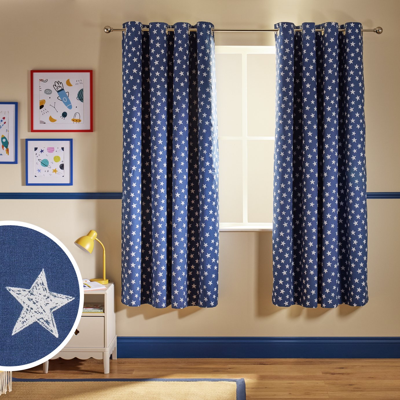 Argos Home Kids Blackout Star Eyelet Curtains - Blue - 168x137cm