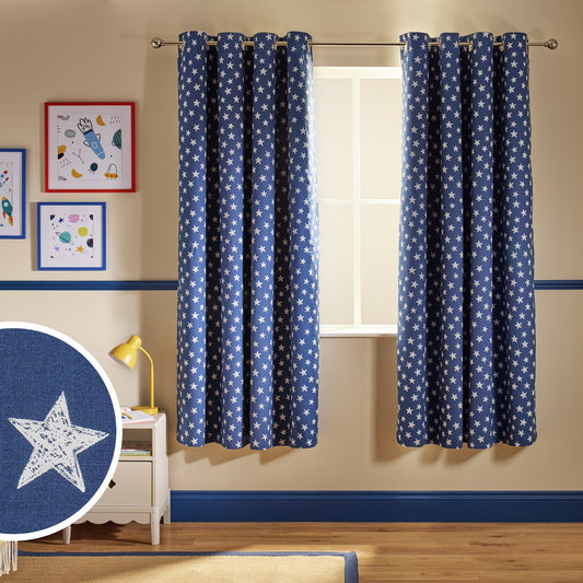 Argos Home Kids Blackout Star Eyelet Curtains - Blue - 168x137cm