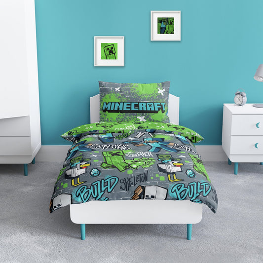 Minecraft Kids Grey Bedding Set - Single