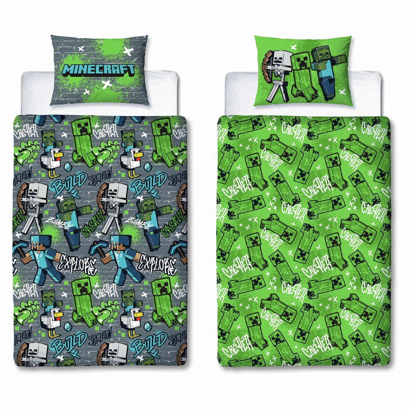 Minecraft Kids Grey Bedding Set - Single